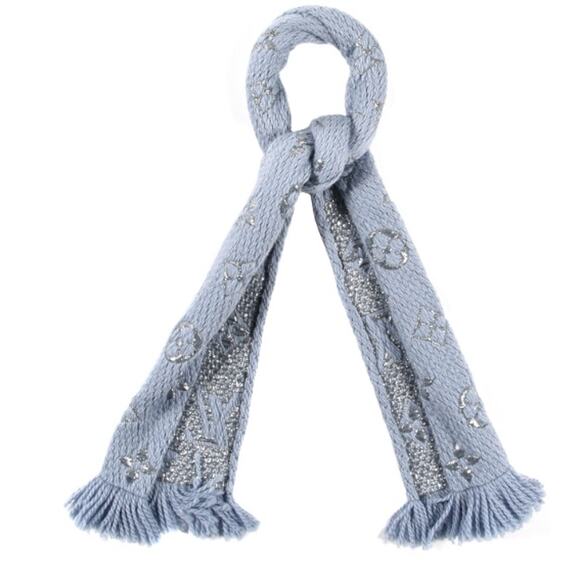 LOUIS VUITTON Wool Silk Logomania Shine Scarf in Blue*BRAND-NEW with COA - Picture 1 of 8